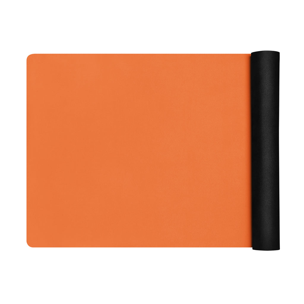 Vibrant orange yoga mat.